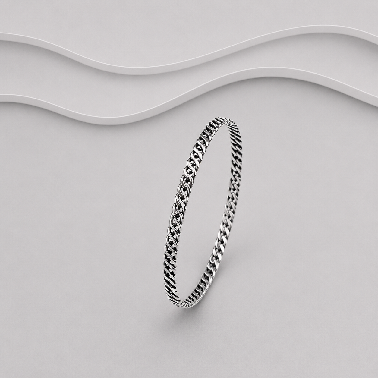 Hand Crafted 925 Solid Sterling Silver Exclusive  Woven Round Bangle - Unisex