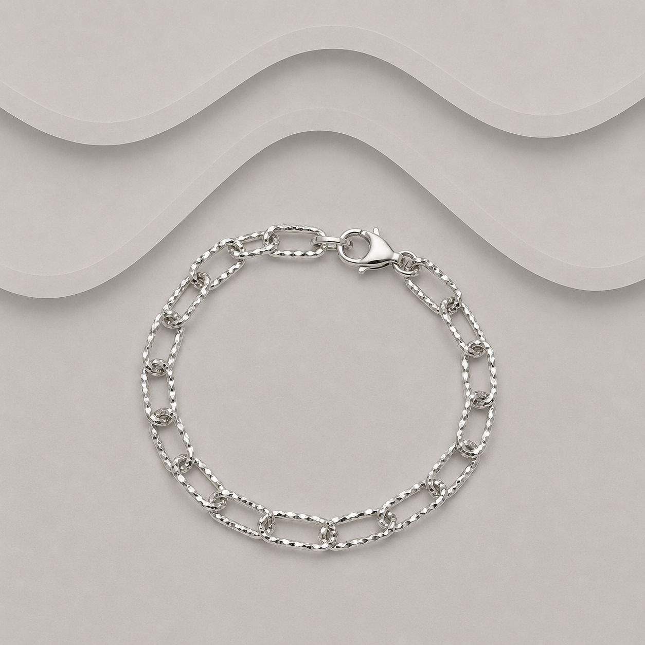Shiny & Textured Oblong Link Bracelet | 925 Sterling Silver