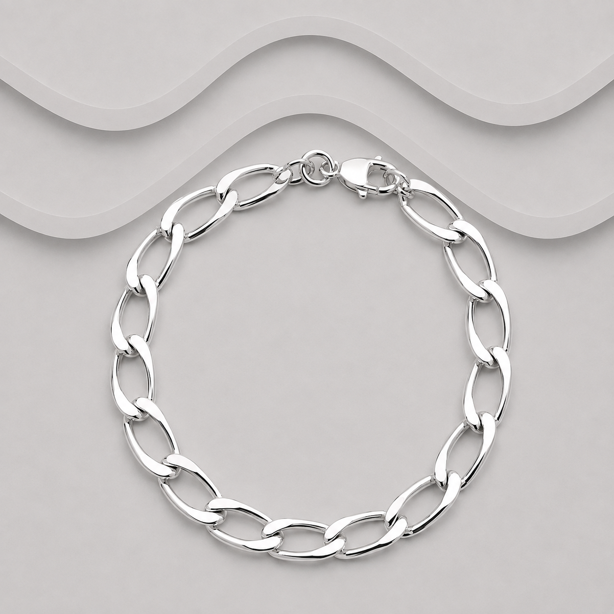 925 Solid Sterling Silver Flat Oblong Links Bracelet | 6mm | Chamfered Corners | 8 Inch