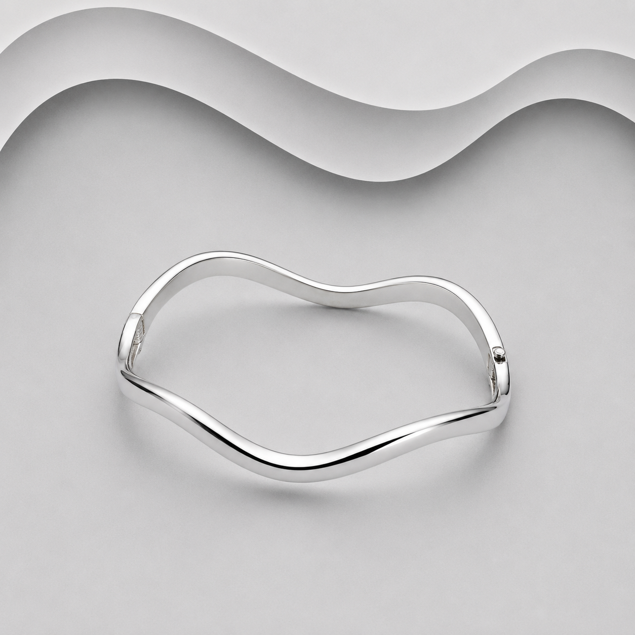 Solid 925 Sterling Silver Wavy Bangle with Safety Catch