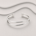 Double Wave Sterling Silver Cuff Bangle — Handcrafted Exclusive