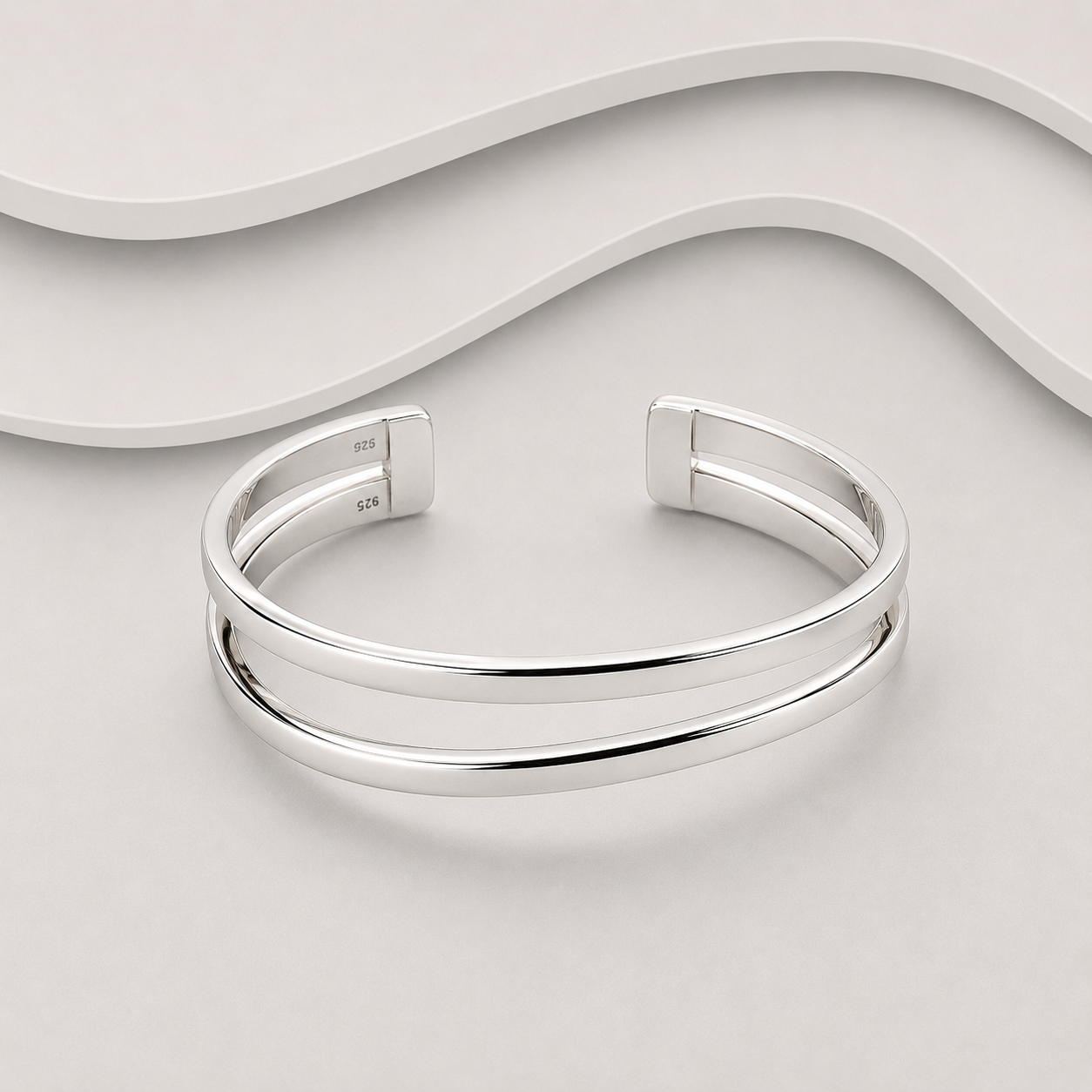 Double Wave Sterling Silver Cuff Bangle — Handcrafted Exclusive