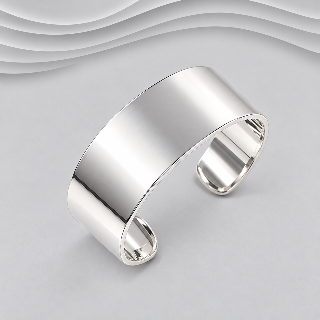 925 Sterling Silver Wide Polished Cuff Bangle - Classic Designer Inspired