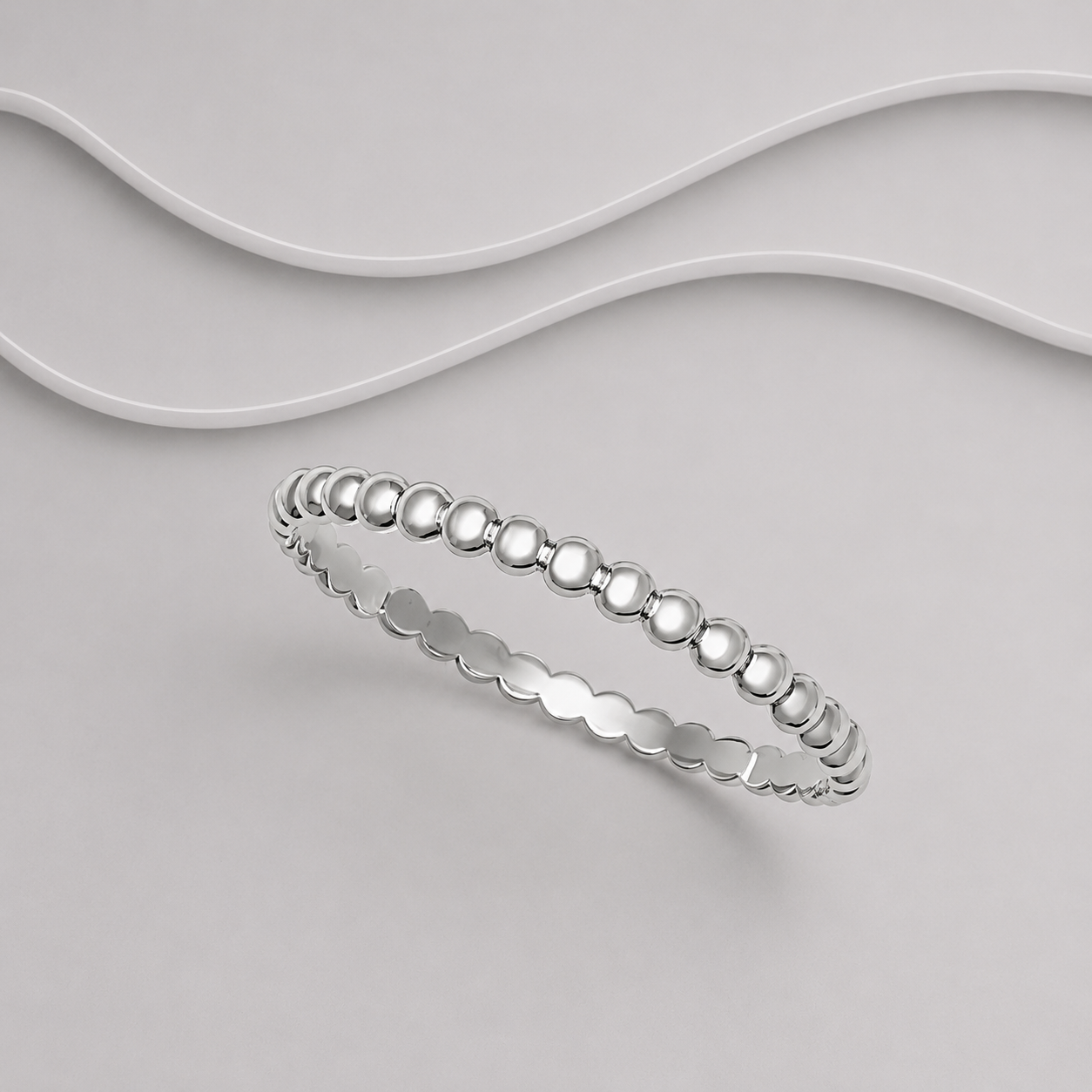 925 Sterling Silver Exclusive Hand Crafted Solid Round Ball Design Bangle - Available in 2 Sizes