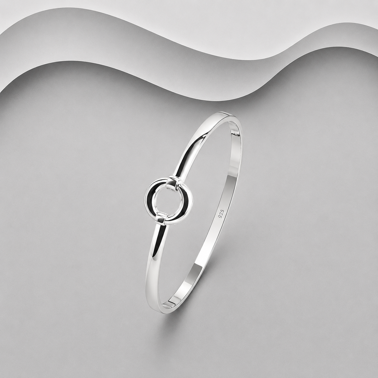 925 Sterling Silver Hand-Crafted Solid Bangle with Plain Oval Opening Catch. - Inspired Design