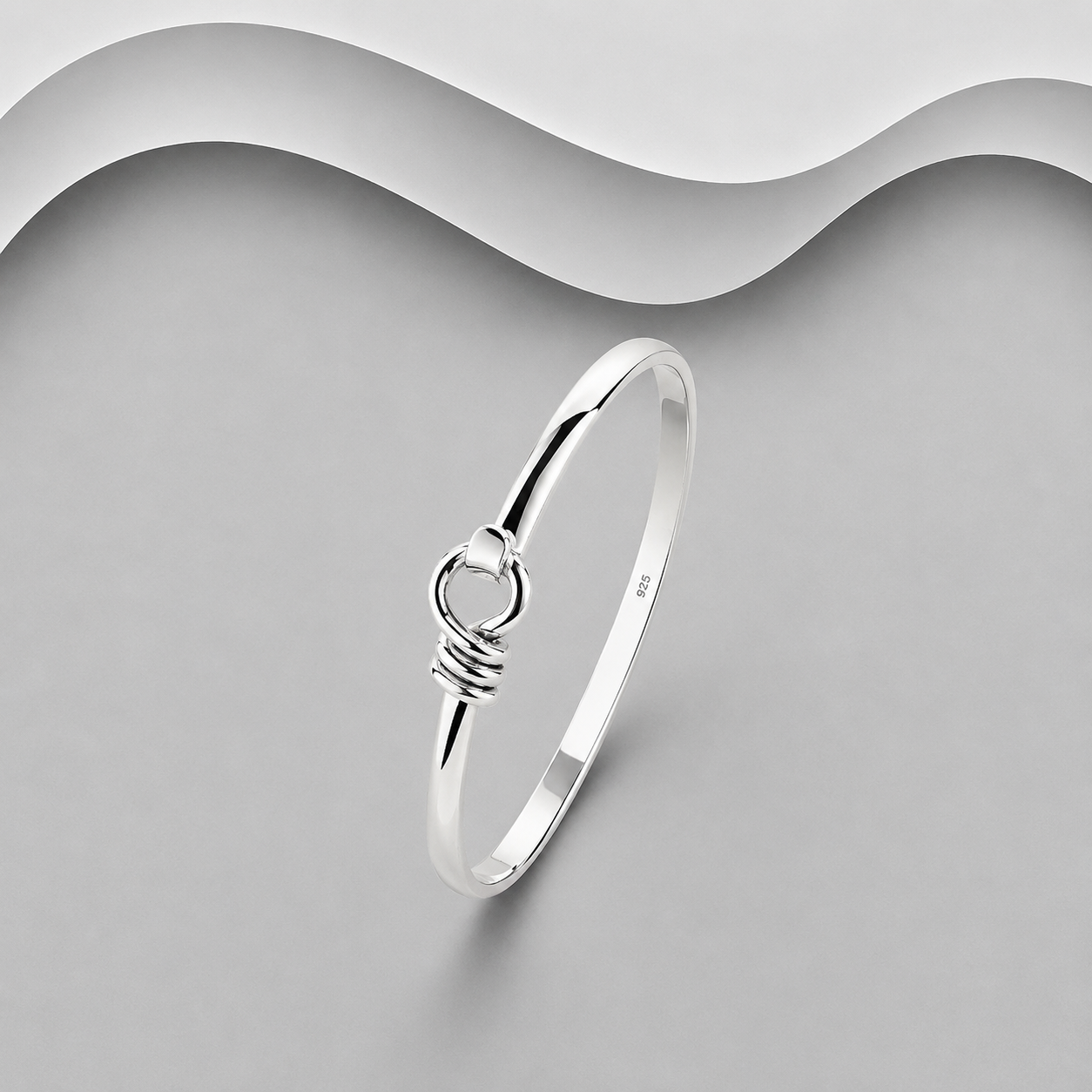 925 Solid Sterling Silver Designer Inspired Bangle, Heavier, With a Double Twist Design Element