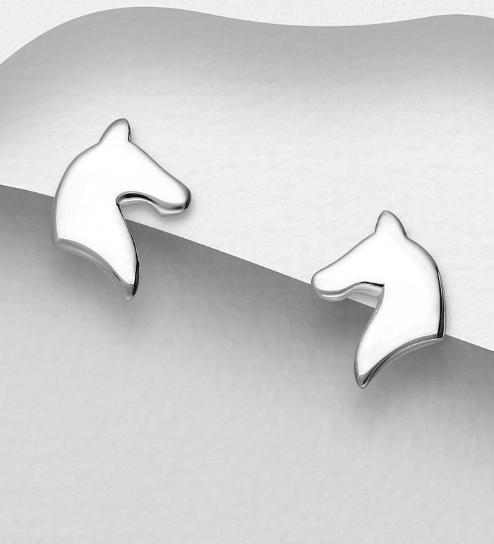 925 Sterling Silver Horse Head Silhouette Stud Earrings