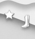 925 Sterling Silver Cowboy Boot & Star Mismatched Stud Earrings