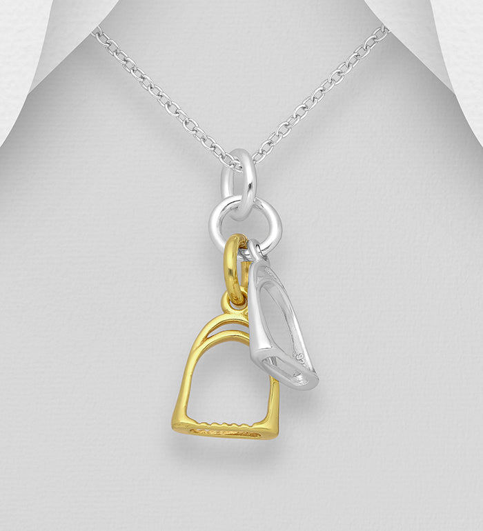 925 Sterling Silver Stirrup Charm Pendant Necklace — 18K Gold Plated