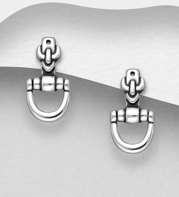 925 Sterling Silver Oxidised Horse Snaffle Stud Earrings