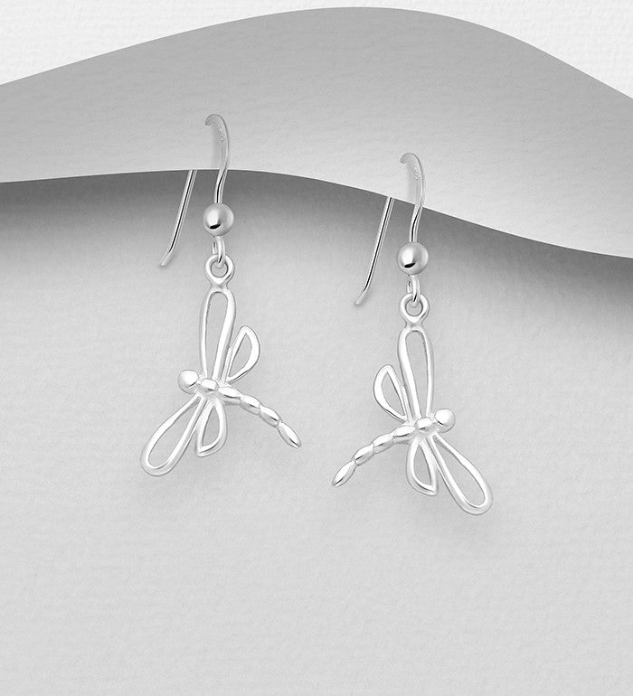 925 Sterling Silver Dragonfly Hook Earrings