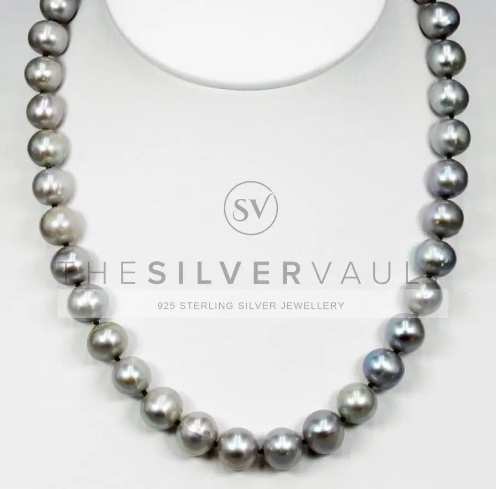 10mm Round Single Strand of Cultured Tahitian Light Grey Pearls Adjustable 16’’18’’ Luxu