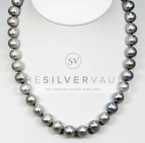 10mm Round Single Strand of Cultured Tahitian Light Grey Pearls Adjustable 16’’18’’ Luxu