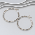 Pair of polished 925 sterling silver twisted rope open hoop earrings with post and butterfly back fittings