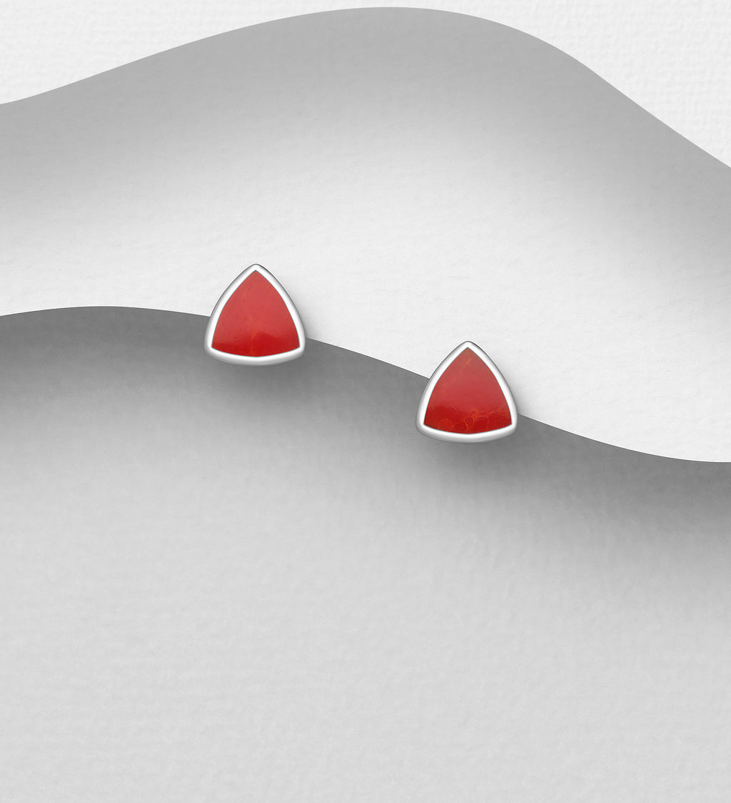 925 Sterling Silver Triangle Push-Back Earrings with Resin