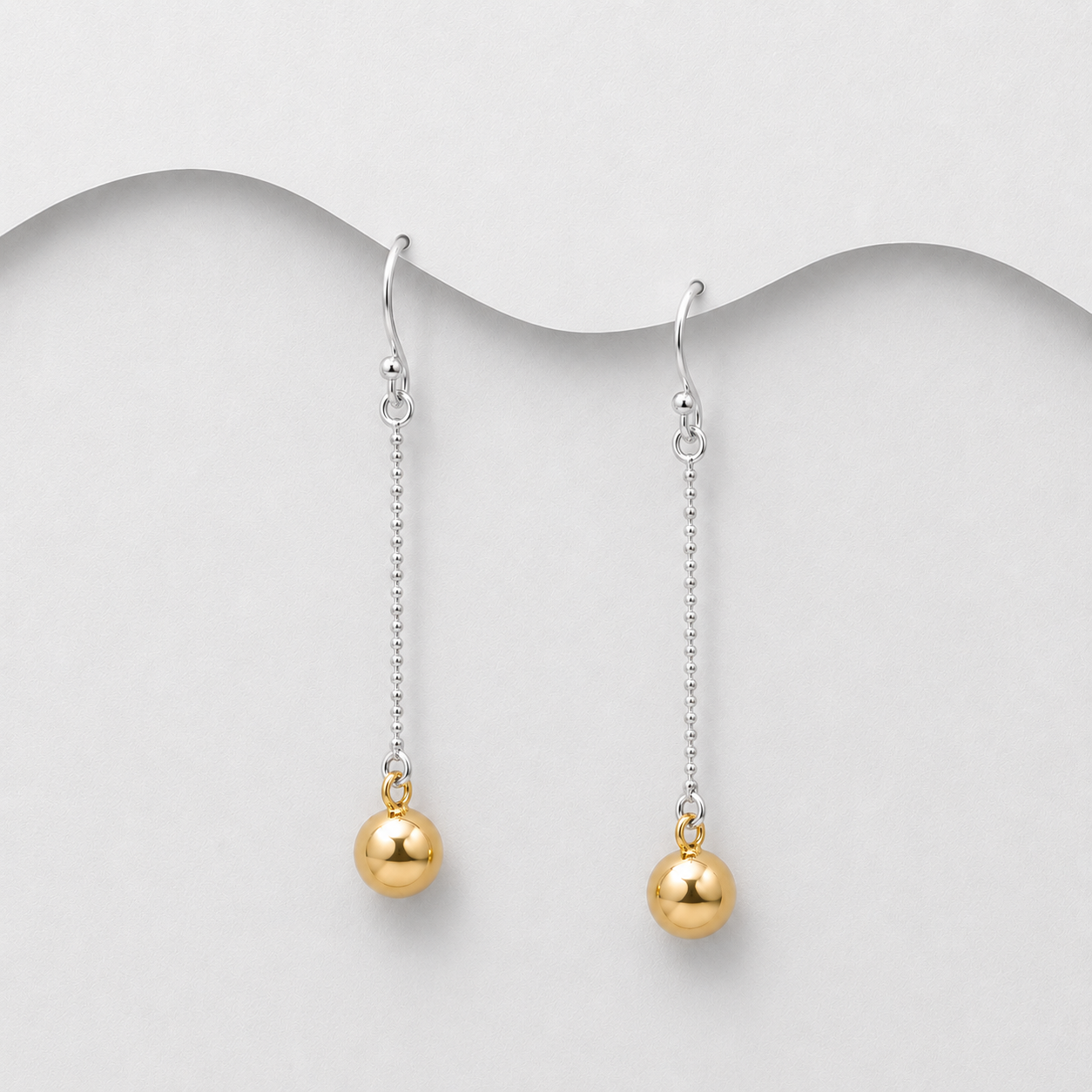 925 Sterling Silver & Yellow Gold Two Tone Ball Drop on Ball Chain Earrings