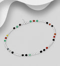 925 Sterling Silver & Mixed Gemstone Beaded Elastic Bracelet