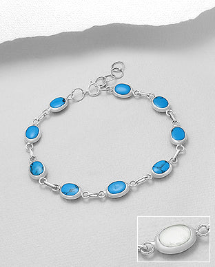 925 Sterling Silver Mother of Pearl & Blue Resin Bracelet