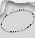 925 Sterling Silver Elastic Bracelet Beaded with Lapis Lazuli