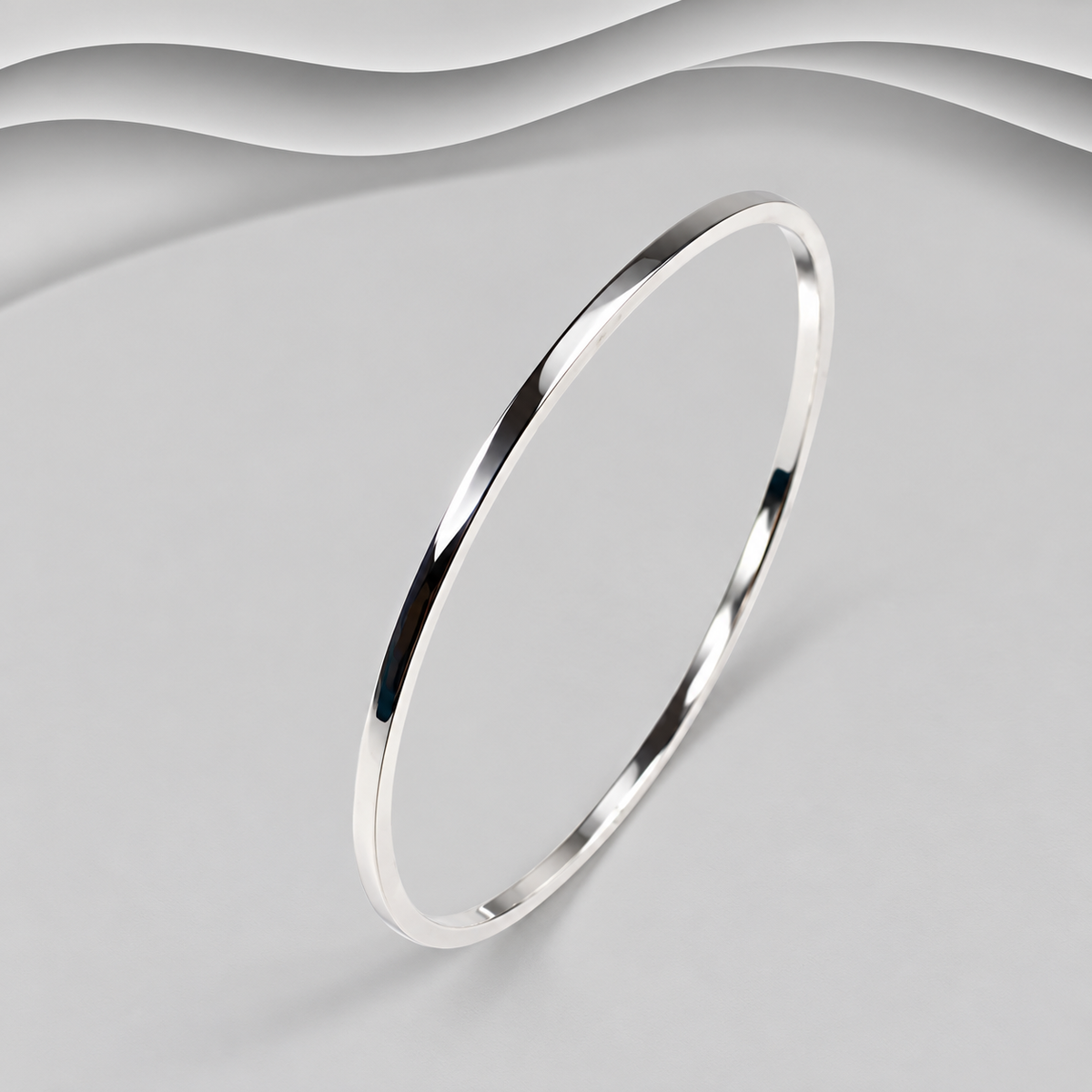 Timeless Simplicity: Solid 925 Sterling Silver D-Shaped Polished Bangle