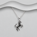 Solid 925 Sterling Silver Jumping Horse Pendant & Chain