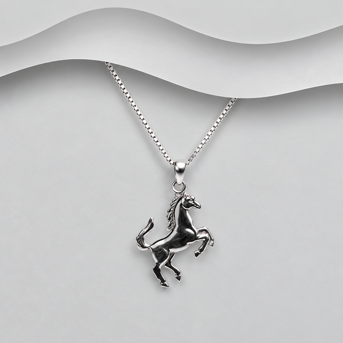 Solid 925 Sterling Silver Jumping Horse Pendant & Chain