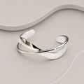 Solid 925 Sterling Silver Crossed Centre Cuff Bangle - Exclusive