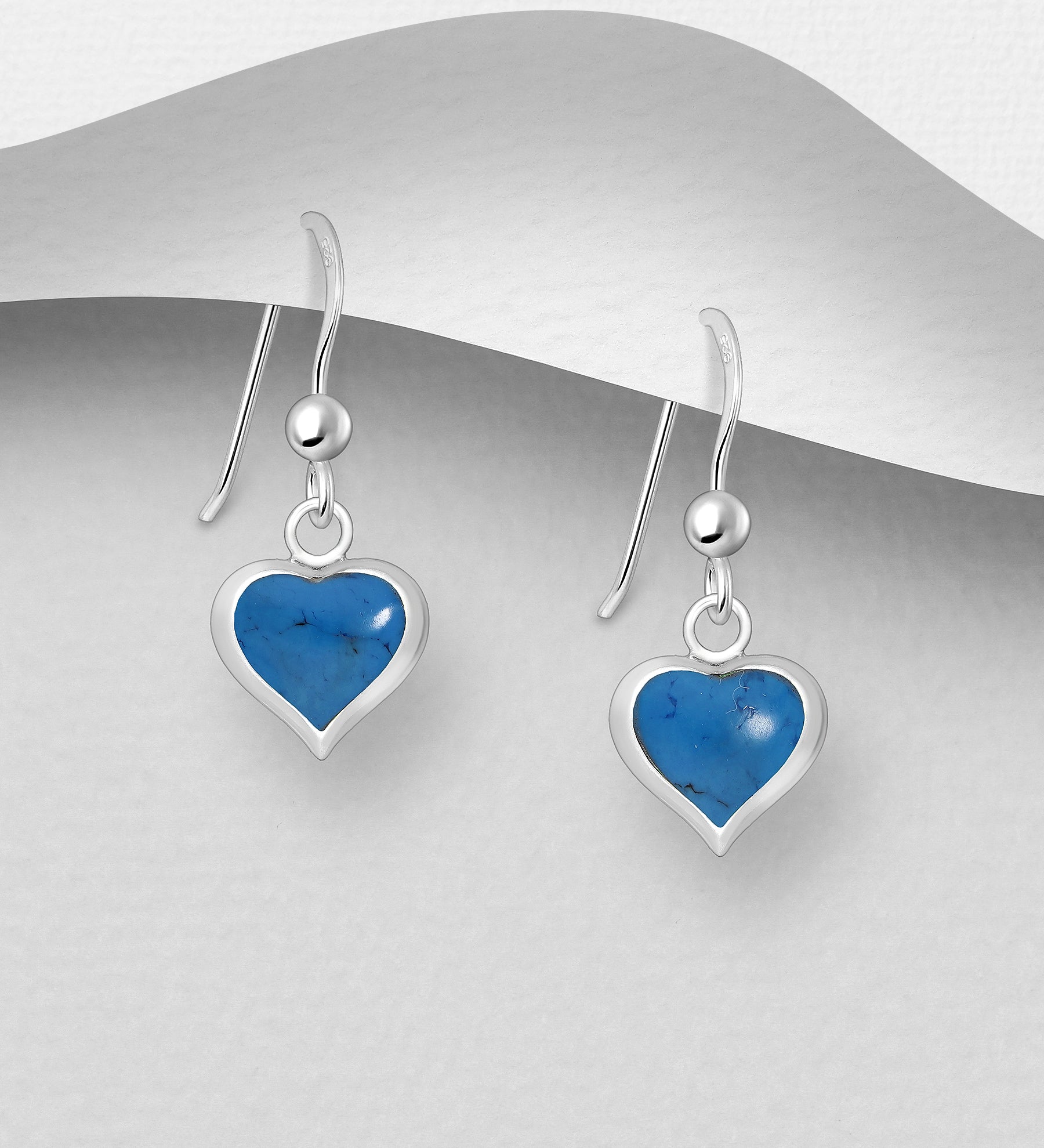 925 Sterling Silver Heart Hook Drop Earrings with Turquoise Resin