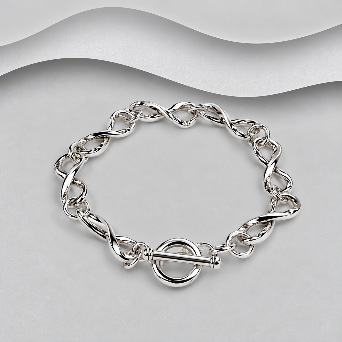 Handcrafted 925 Sterling Silver Infinity Link Bracelet with T-Bar Clasp