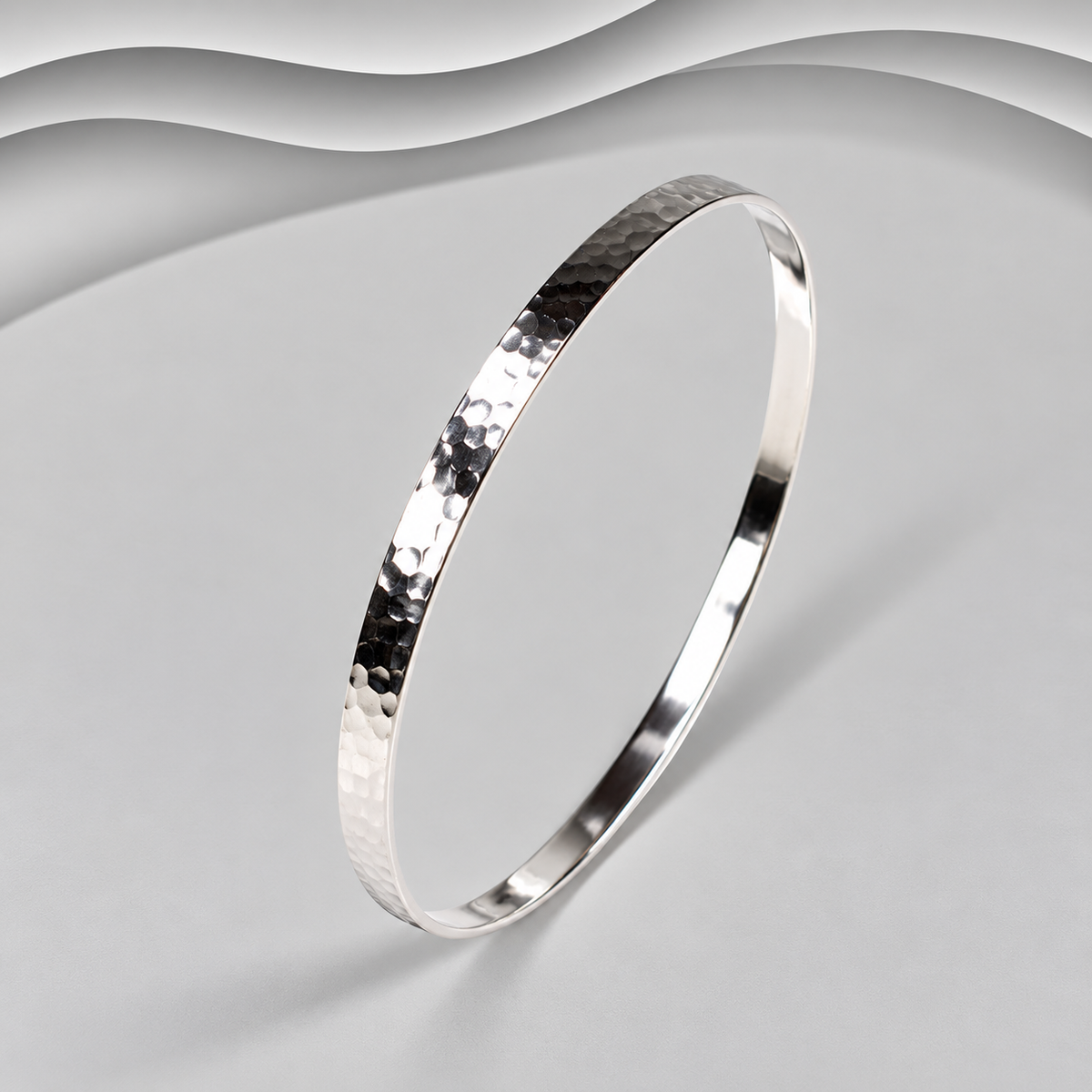 Understated Elegance: Handcrafted 925 Sterling Silver Hammered Bangle