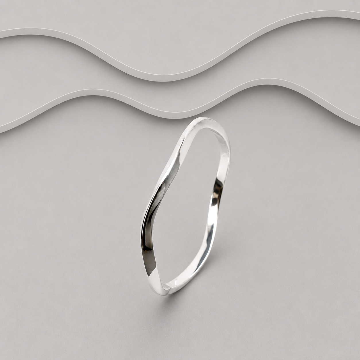 Solid 925 Sterling Silver Designer-Inspired Wavy Bangle  Exclusive Modern Elegance