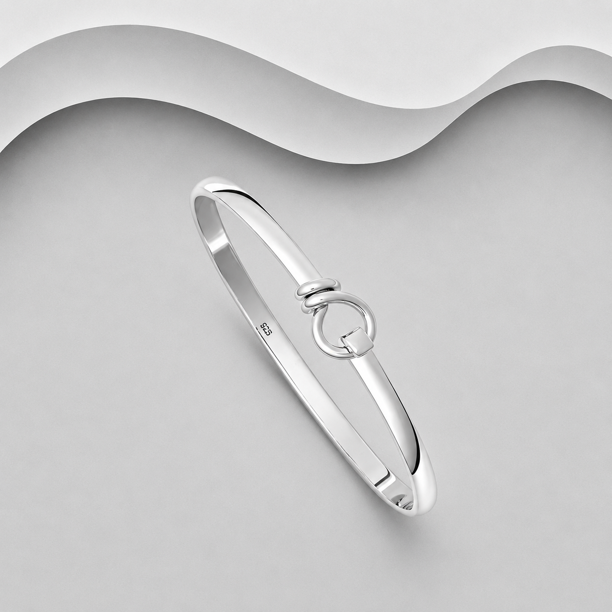 925 Sterling Silver Designer Inspired Bangle, Heavier, With a Single Twist Design Element