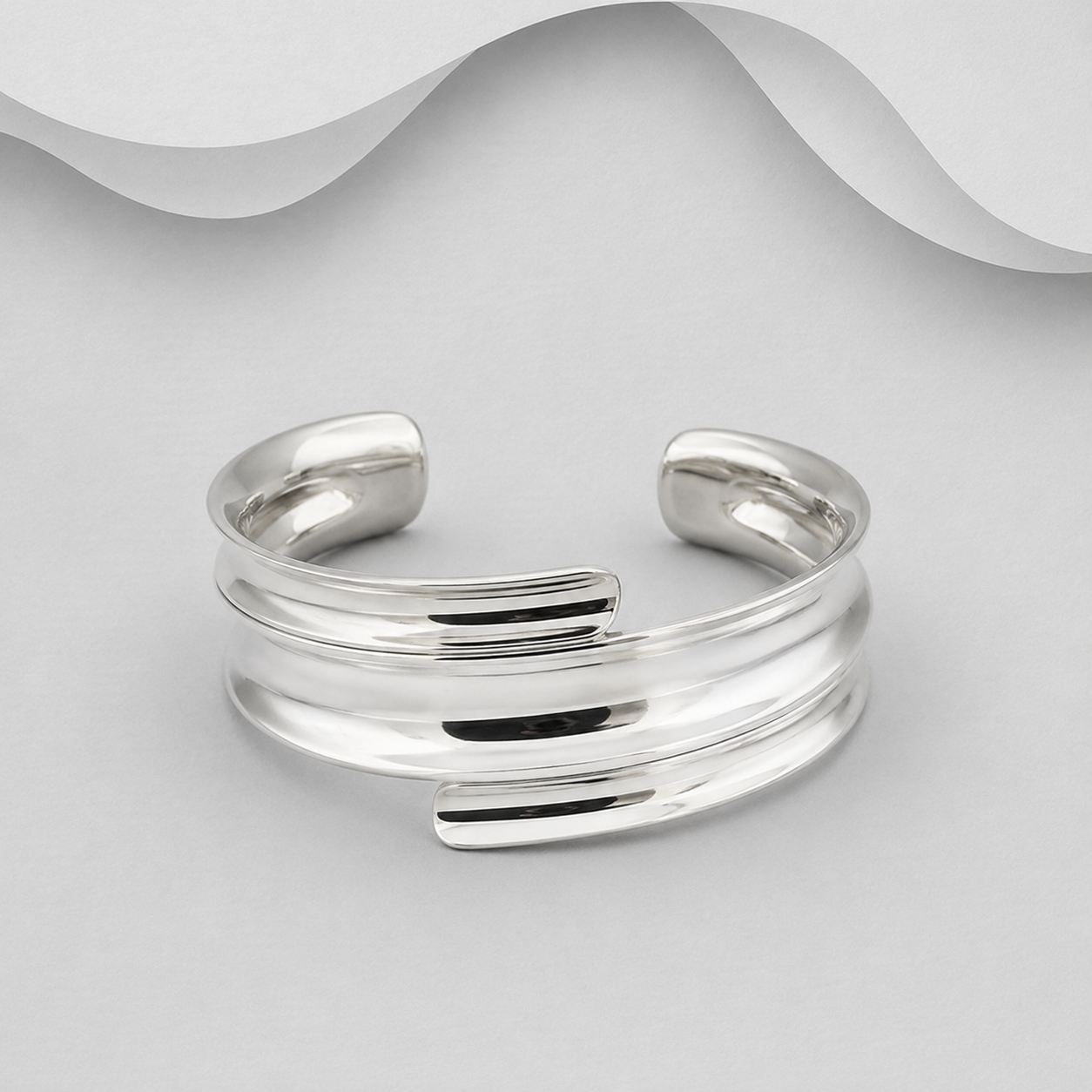 925 Solid Sterling Silver Polished Cuff Bangle — Exclusively Designed & Handcrafted