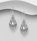 925 Sterling Silver Oxidised Filigree Swirl Hook Earrings Set with Abalone or Mother of Pearl Shell