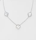 925 Sterling Silver Triple Clover Station Necklace | Mother of Pearl & Pink Mother of Pearl Shell & CZ Diamonds