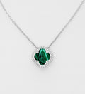 925 Sterling Silver Clover Necklace | Green Resin & CZ Diamond Halo