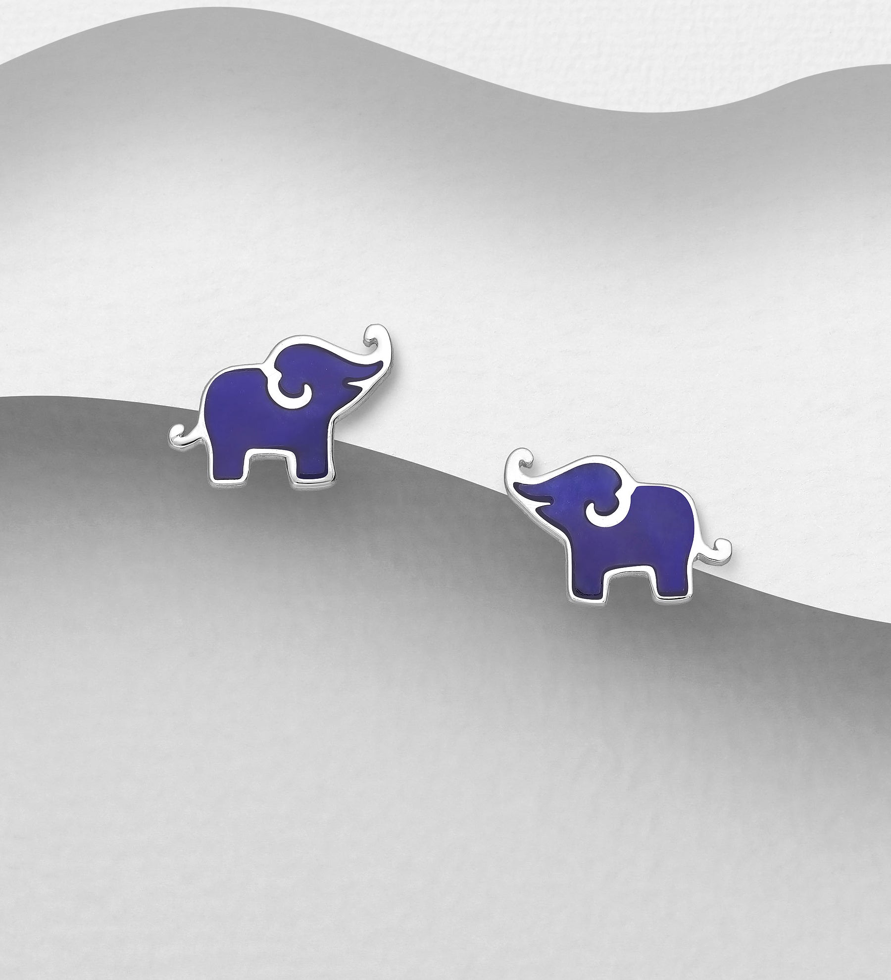 925 Sterling Silver Elephant Push-Back Earrings with Turquoise or Blue Resin