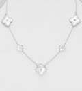 925 Sterling Silver Mother of Pearl Clover Flower Surrounded With Simulated Diamonds -41.9 - 44.4 cm