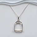 925 Sterling Silver Polished Horse Stirrup Pendant & Chain