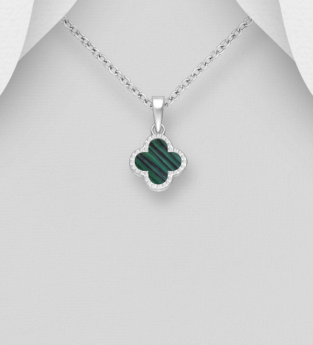 Van Cleef Inspired 925 Sterling Silver Clover Pendant & Chain with Resin Embellishment – Two Colours