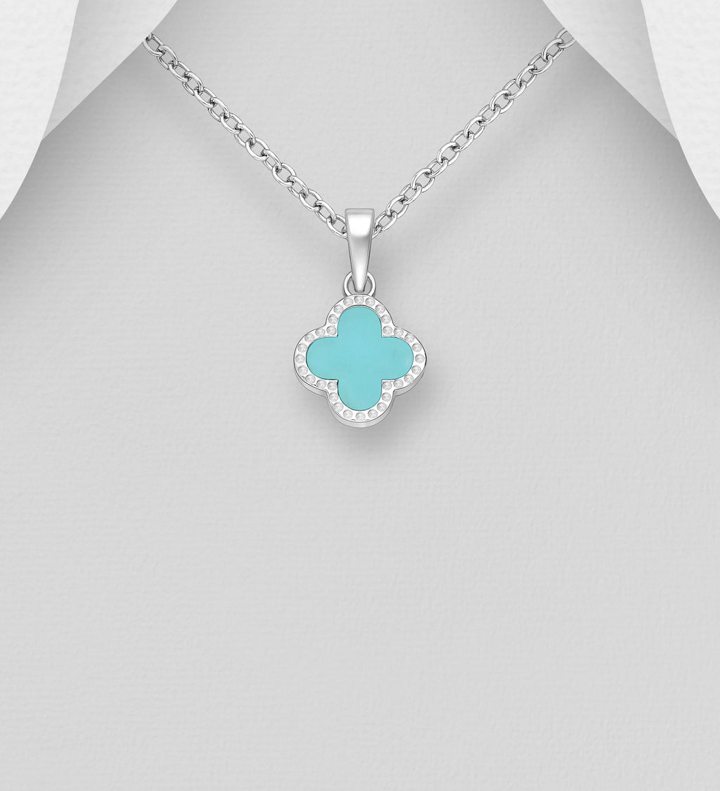 Van Cleef Inspired 925 Sterling Silver Clover Pendant & Chain with Resin Embellishment – Two Colours