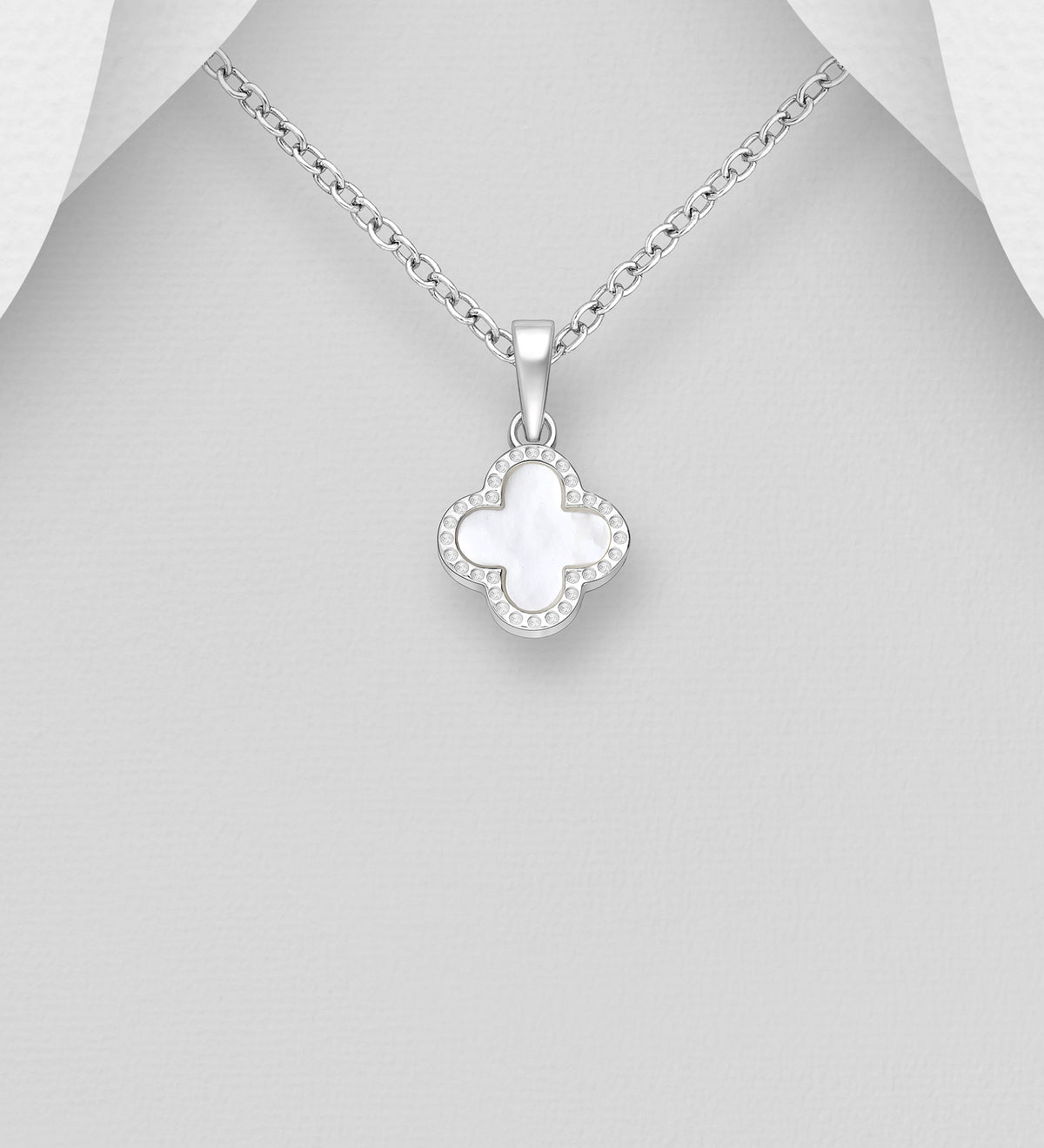 Van Cleef Inspired 925 Sterling Silver Clover Pendant & Chain with Mother of Pearl Shell