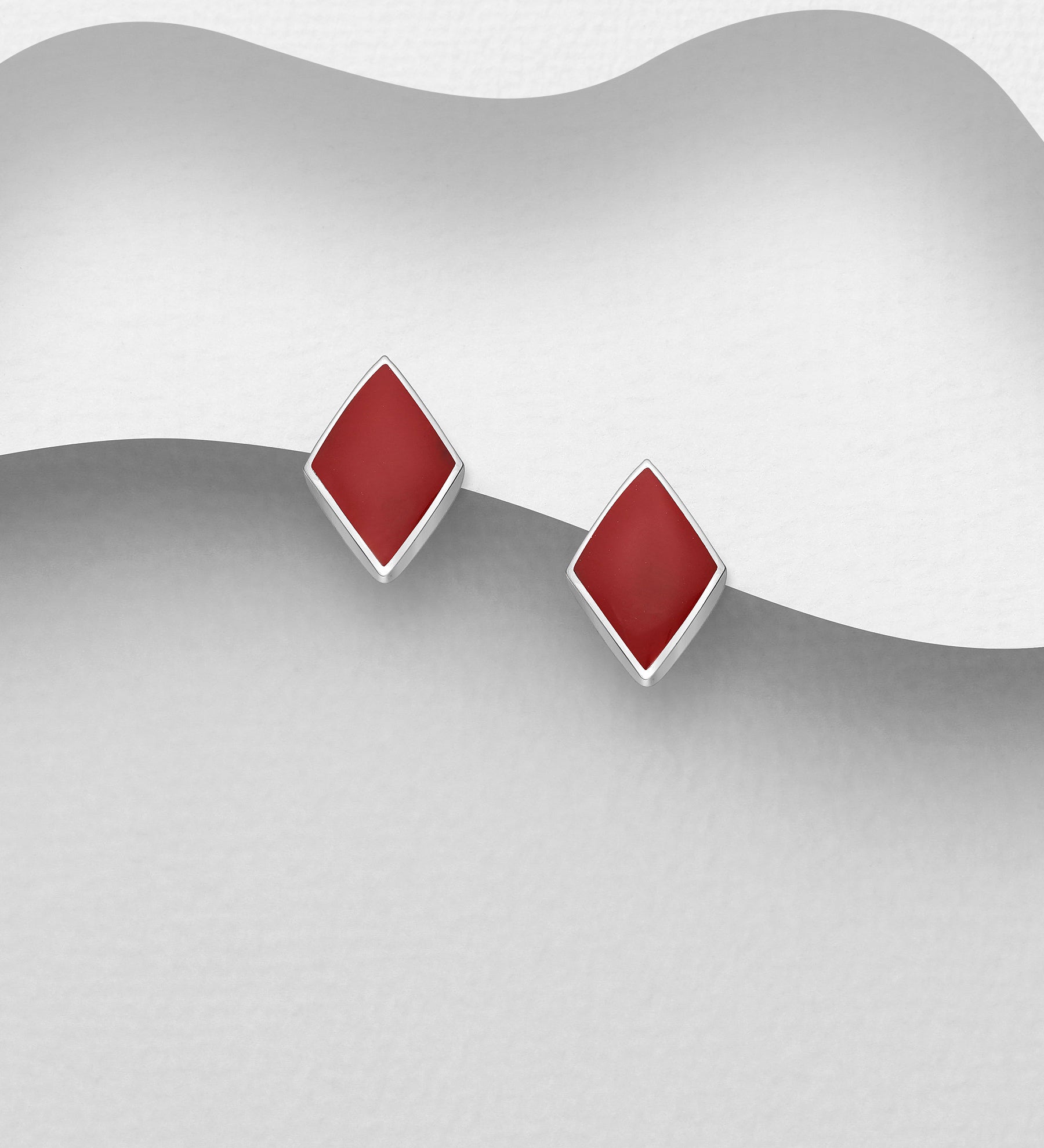 925 Sterling Silver Hand Crafted Rhombus Push-Back Earrings, Decorated with Turquoise & Resin