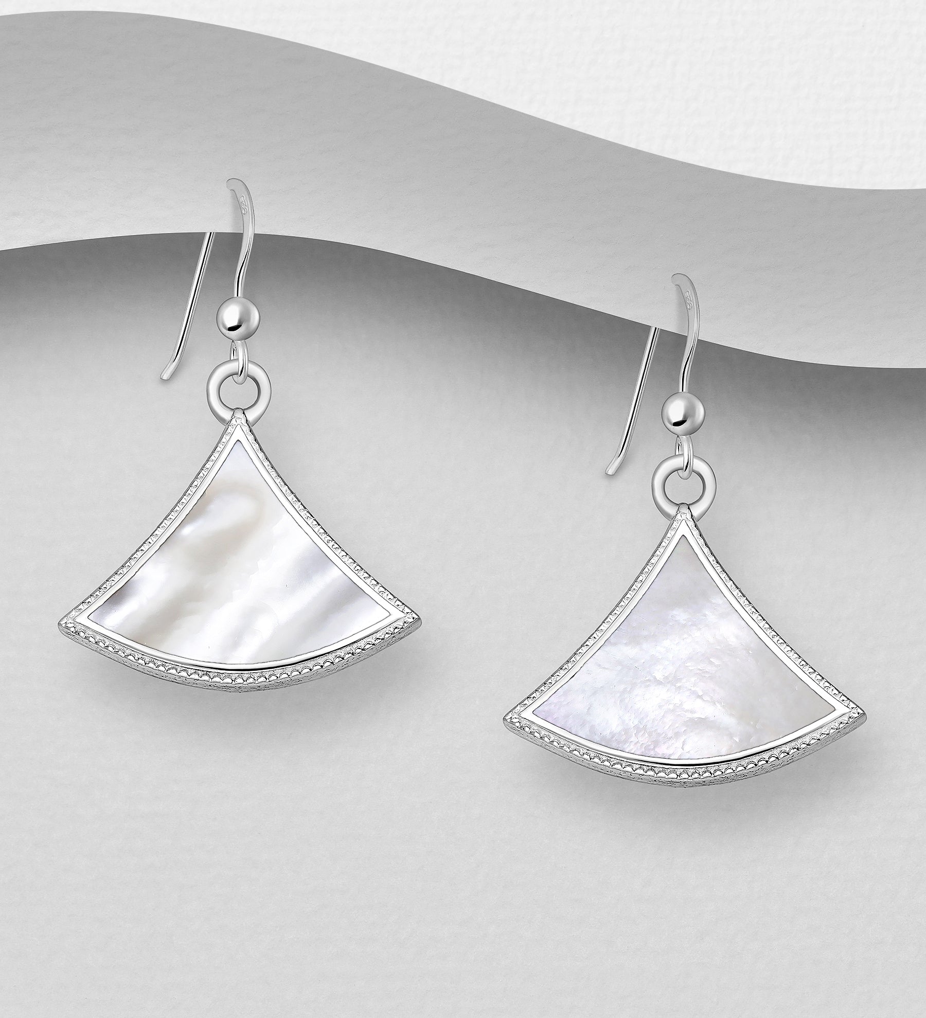 925 Sterling Silver Fan Shaped Hook Earrings with Abalone or Mother of Pearl Shell