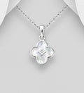 Van Cleef Inspired 925 Sterling Silver Clover Pendant & Chain with Mother of Pearl or Abalone Shell Detail