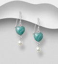 925 Sterling Silver Heart Hook Earrings Beaded with Amazonite & Freshwater Pearls