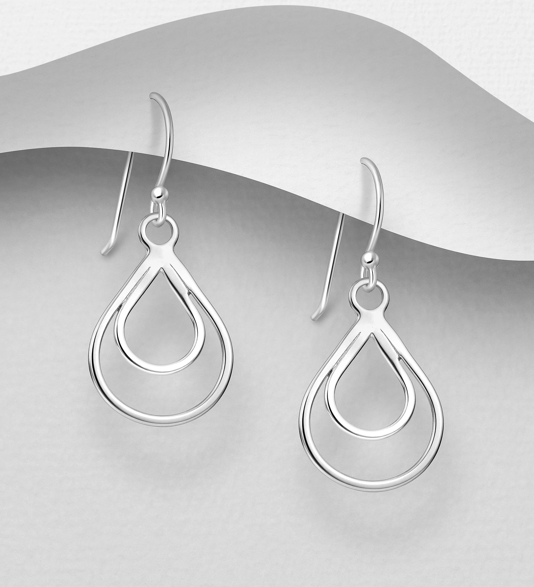 925 Sterling Silver Double Open Work Pear Shape Hook/Drop Earrings