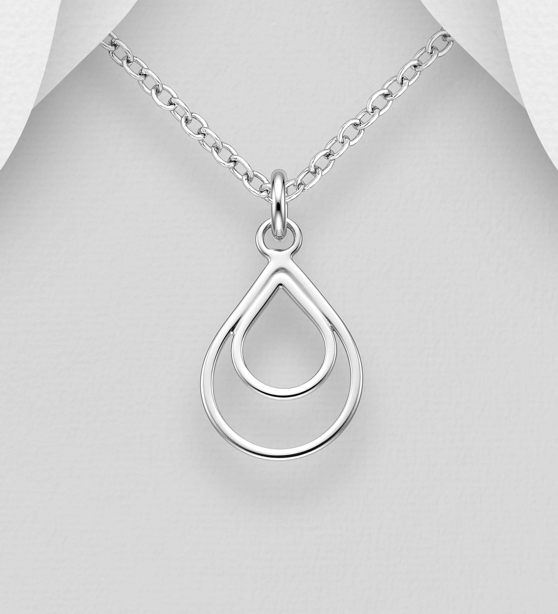 925 Sterling Silver Open Teardrop Pendant & Chain