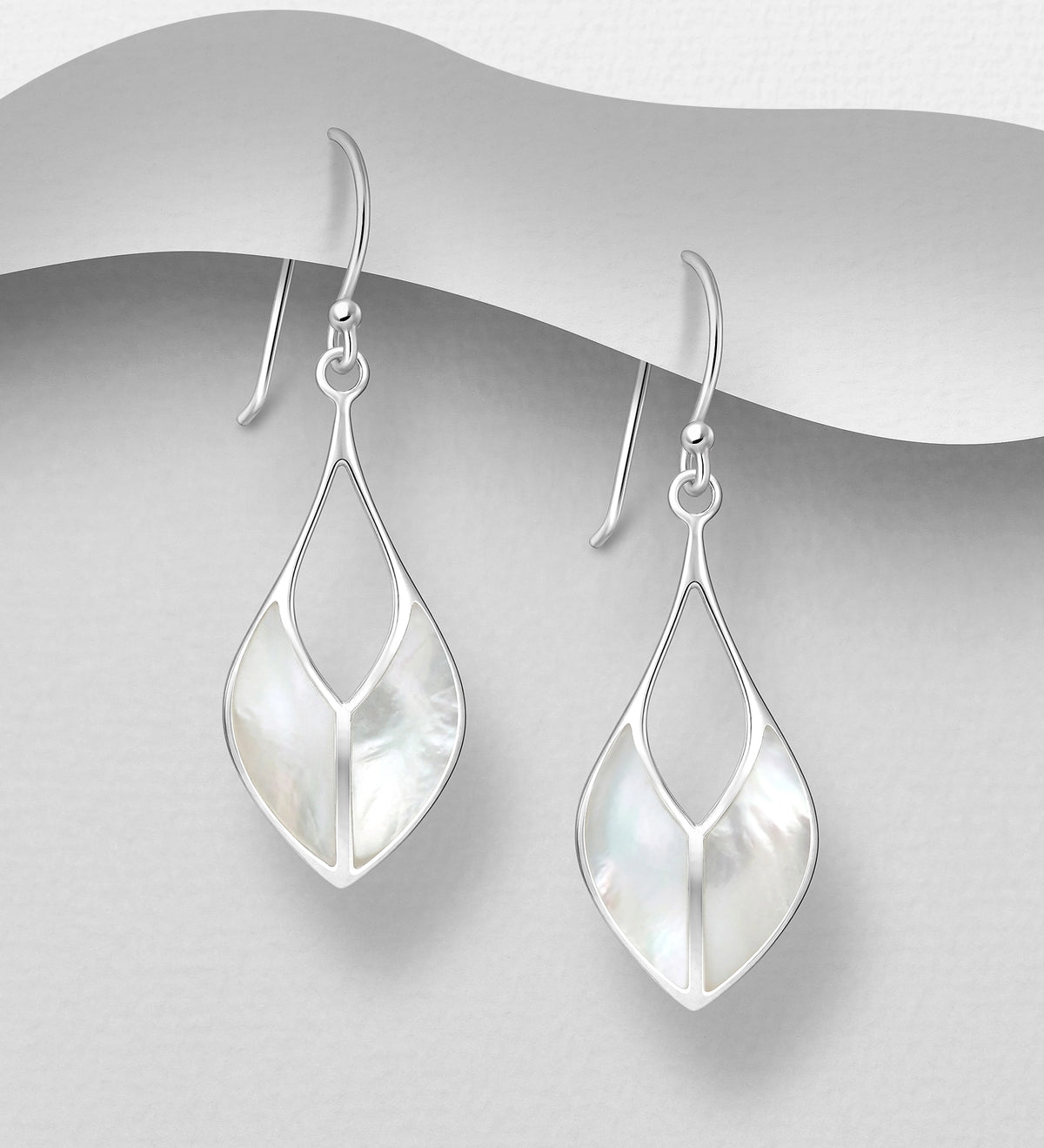 Hand Crafted 925 Sterling Silver Hook Earrings with Abalone & Mother of Pearl Shell