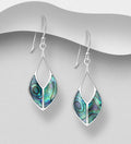 Hand Crafted 925 Sterling Silver Hook Earrings with Abalone & Mother of Pearl Shell